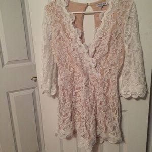 White lace romper with keyhole back